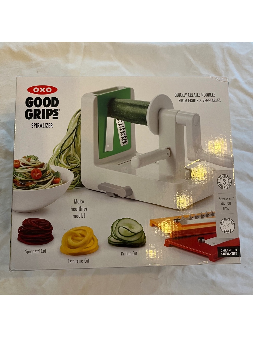 NEW OXO Good Grips 3-Blade Tabletop Spiralizer with StrongHold Suction, White